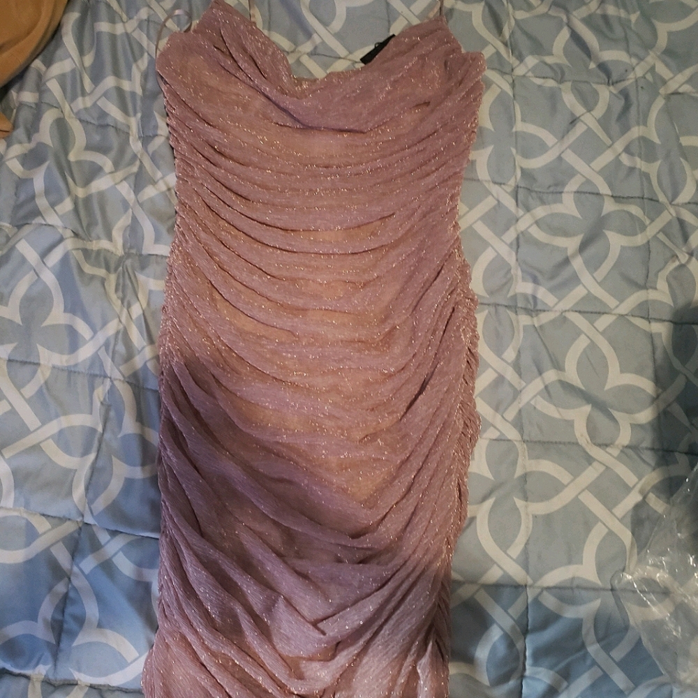 NEW Dazzle Me Metallic Ruched Mini Dress -Mauve